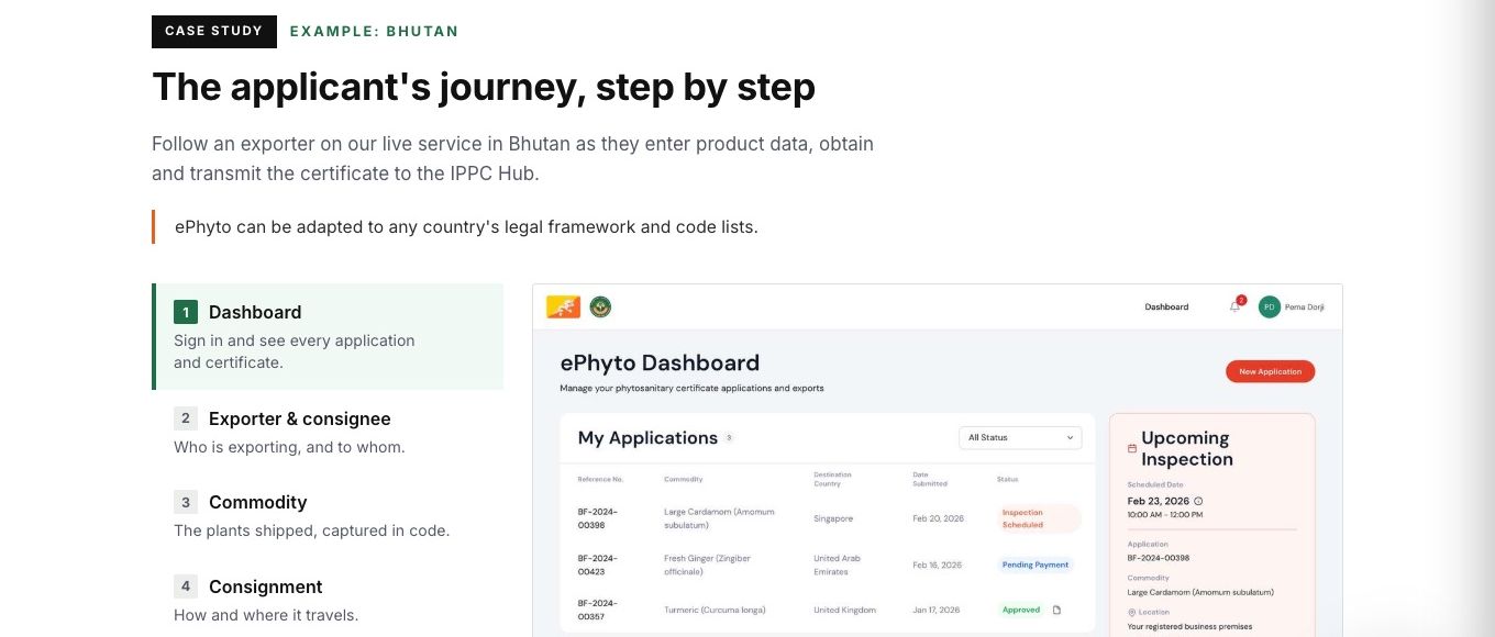 ePhyto applicant dashboard